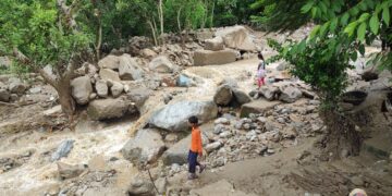 अतिवृष्टि से छिनका गांव के घरों में घुसा मलबा