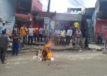 अंकिता हत्याकांड को लेकर भीरी के व्यापारियों ने किया पुतला दहन