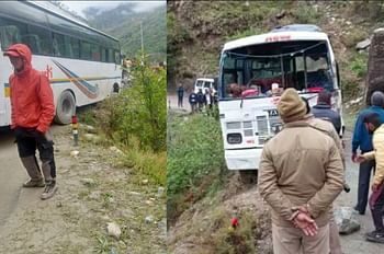 ओवरस्पीड के चक्कर में  यात्रियों की बस फिसलकर खाई की तरफ लटकी,बाल-बाल बची जान