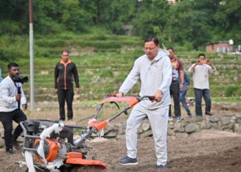 सीएम धामी ने सुबह सबेरे खेतों में बोया “मंडुआ”, ट्रेक्टर थाम खेत में की “जुताई”