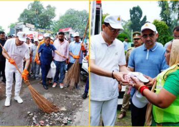 सीएम धामी ने झाड़ू लगाकर स्वच्छता का दिया संदेश