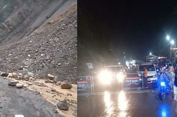 बारिश के बाद पहाड़ी से गिरा मलबा, कौड़ियाला से मूल्यगांव तक रास्ता बंद, यात्रियों को रोका