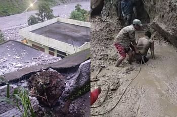 घर के ऊपर गिरा भारी बोल्डर, भवन स्वामी बाल-बाल बचा, दलदल में फंसे जेई को एक घंटे बाद बाहर निकाला