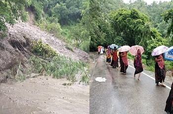 चंडी देवी मंदिर परिसर के पास हुआ भूस्खलन, दुकानें कराई गई खाली, श्रद्धालुओं की आवाजाही पर लगी रोक