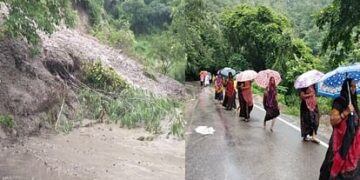 चंडी देवी मंदिर परिसर के पास हुआ भूस्खलन, दुकानें कराई गई खाली, श्रद्धालुओं की आवाजाही पर लगी रोक