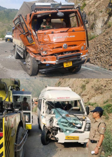 बद्रीनाथ राजमार्ग पर ट्रेवलर और ट्रक के बीच हो गई टक्कर